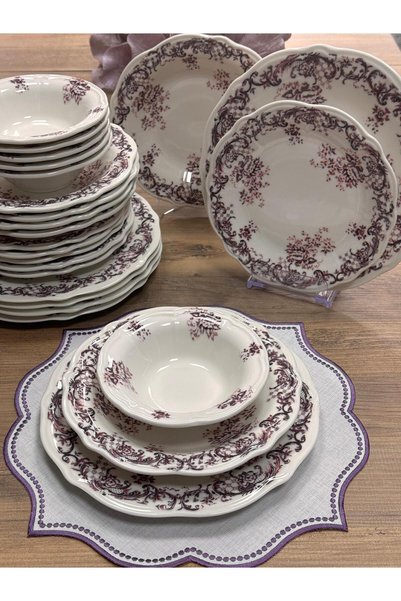 Meri Ev Gereçleri ANTIQUE PURPLE 24 PARÇA 6 KİŞİLİK YEMEK TAKIMI MOR