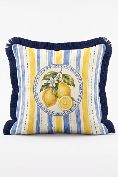 IdeCraft Striped Medallion Lemon and Floral Pattern Decorative Fringed Throw ...