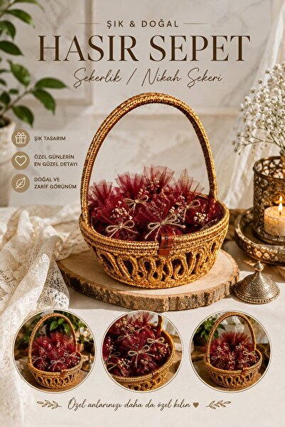 EYLCOTTON HASIR JÜT Şekerlik , Kına , Nikah , Söz Sepeti El İşçiliği 15x7