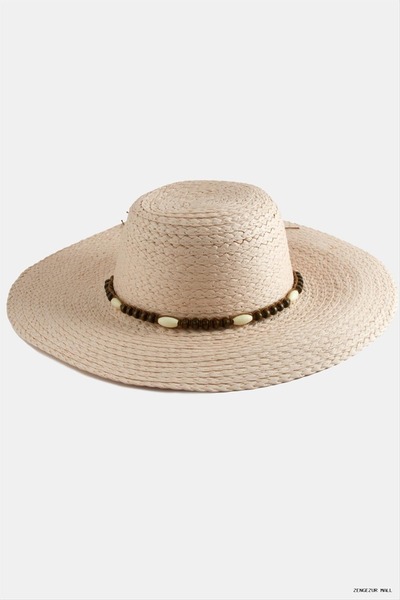 ZERO LAND Zngzrmll Wooden Beaded Straw Hat (15738) Powder Color