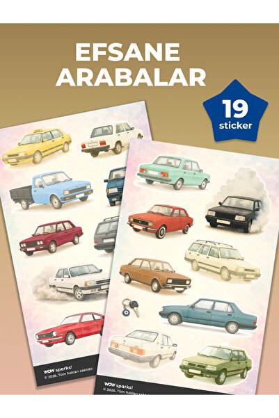 WOW sparks! Efsane Arabalar Sticker Seti – Nostaljik Türk Otomobilleri, Klasi...