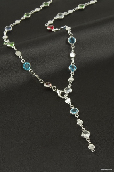 ZERO LAND Zngzrmll Round Zircon Stone Y Necklace (23610) Silver Color