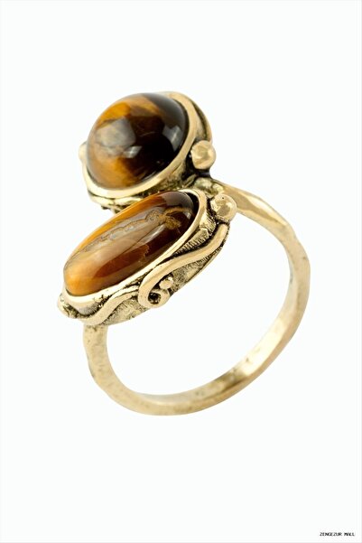 ZERO LAND Zngzrmll Round Oval Natural Stone Authentic (24658) Ring Tiger's Eye