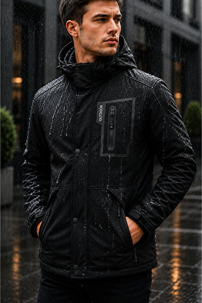 MODMEN Erkek Su Geçirmez Kapüşonlu Outdoor Mont Siyah – Yağmurluk – Günlük ve...