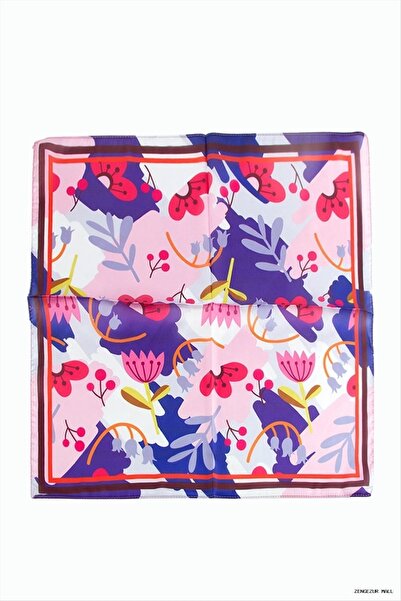ZERO LAND Zngzrmll Floral Patterned Zr Chiffon Scarf 50X50 (23454) cm Purple