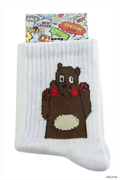 ZERO LAND Zngzrmll Teddy Bear College Socks (15205) 8X28 White