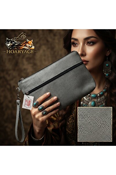 hoaryage Genuine Lambskin Patterned Design Clutch Handbag with Removable Stra...
