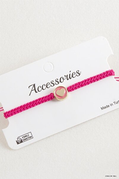 ZERO LAND Zngzrmll Heart Enamel Macrame Braided (25755) Bracelet Pink