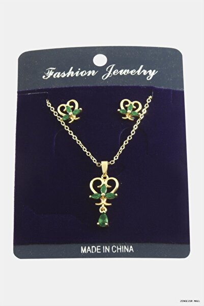 ZERO LAND Zngzrmll Heart Zircon Stone Set (32021) Necklace Green