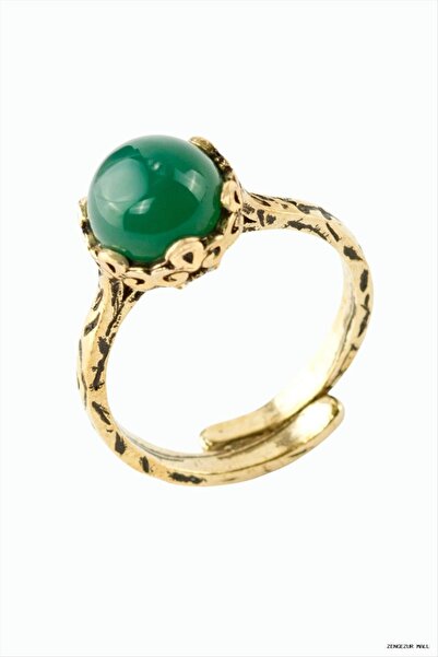 ZERO LAND Zngzrmll Round Natural Stone Authentic Ring (24743) Green Agate