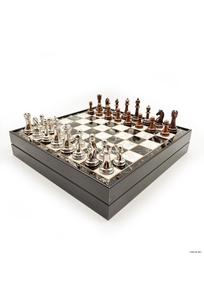 ZERO LAND Zngzrmll Wooden Chess Set with Black Silver Metal Stones Merkp36S -...