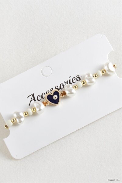 ZERO LAND Zngzrmll Heart Beads Pearl Macrame Rope (25628) Bracelet White