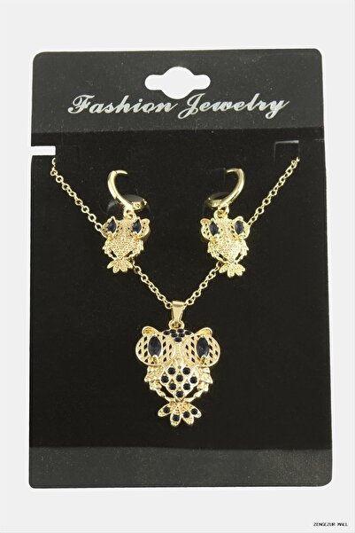 ZERO LAND Zngzrmll Owl Zircon Stone Set (32054) Necklace Black