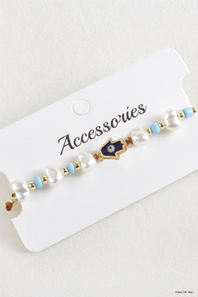 ZERO LAND Zngzrmll Ftm Ana Eli Beads Pearl Macrame Rope (25734) Bracelet Blue