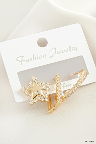 ZERO LAND Zngzrmll 3Pcs Star Pearl Zircon Stone (31410) Earrings Yellow