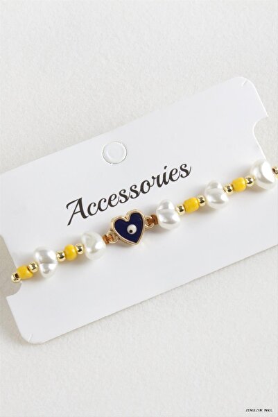 ZERO LAND Zngzrmll Heart Beads Pearl Macrame Rope (25644) Bracelet Yellow