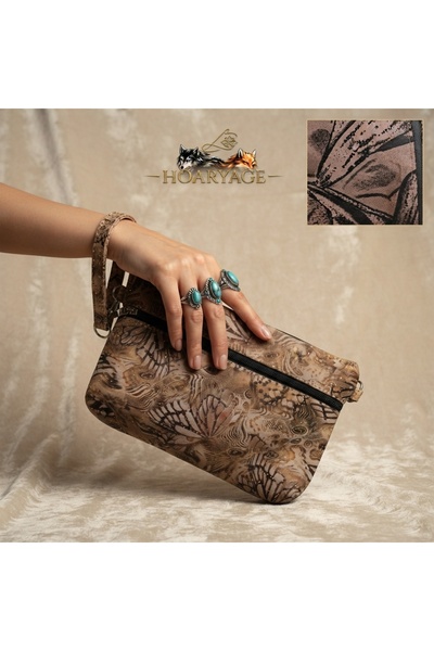 hoaryage Genuine Lambskin Patterned Design Clutch Handbag with Removable Stra...