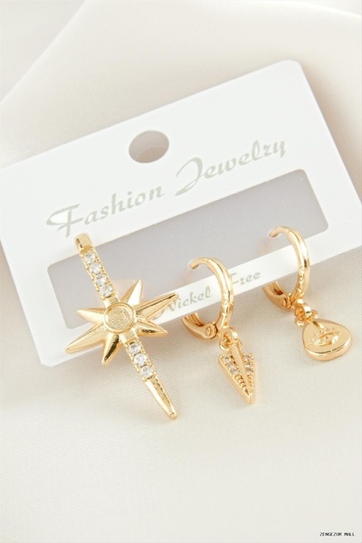 ZERO LAND Zngzrmll 3 Pieces Star Zircon Stone (31539) Earrings Yellow