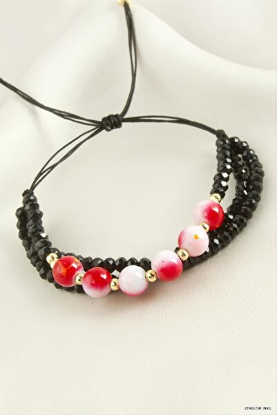 ZERO LAND Zngzrmll 3-Piece Crystal Bead Chain (31747) Bracelet Red