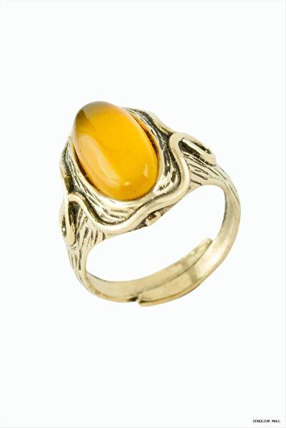 ZERO LAND Zngzrmll Oval Natural Stone Authentic Ring (24845) Yellow Agate
