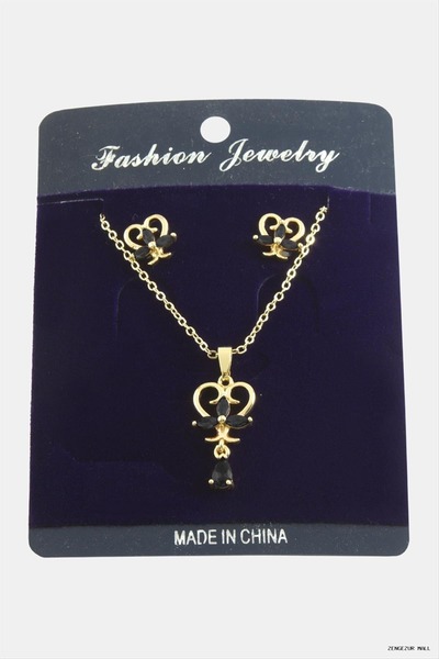 ZERO LAND Zngzrmll Heart Zircon Stone Set (32014) Necklace Black