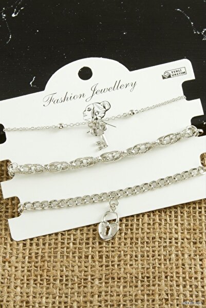 ZERO LAND Zngzrmll 3 Pcs Heart Key Tr Chain Bracelet (32206) Silver Color