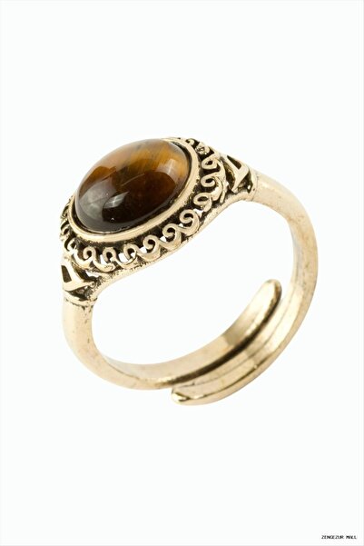 ZERO LAND Zngzrmll Oval Natural Stone Authentic (24827) Ring Tiger's Eye