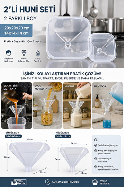 Akyüz Plastik 2-Piece Plastic Funnel Set, 2 Sizes, Large and Small, Kitchen J...