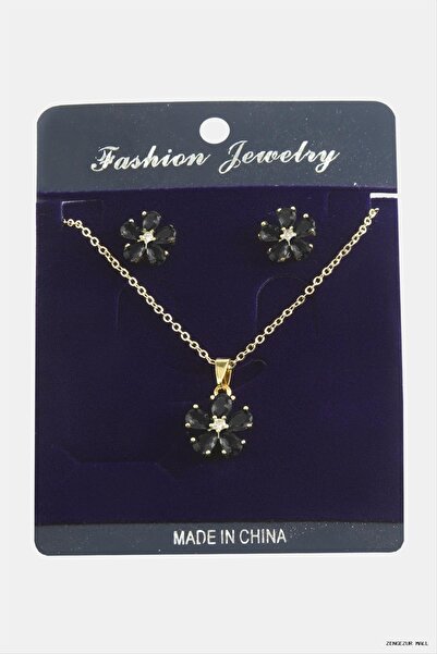 ZERO LAND Zngzrmll Daisy Zircon Stone Set (31947) Necklace Black