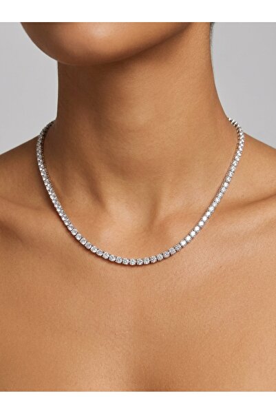 elinasaccessories Su Yolu Kolye 925 Ayar Gümüş 10 Gram Tam Tur Zirkon Taşlı K...