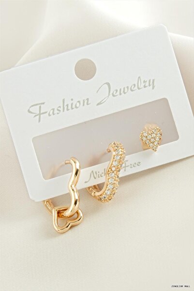 ZERO LAND Zngzrmll 3 Pieces Heart Zircon Stone (31503) Earrings Yellow