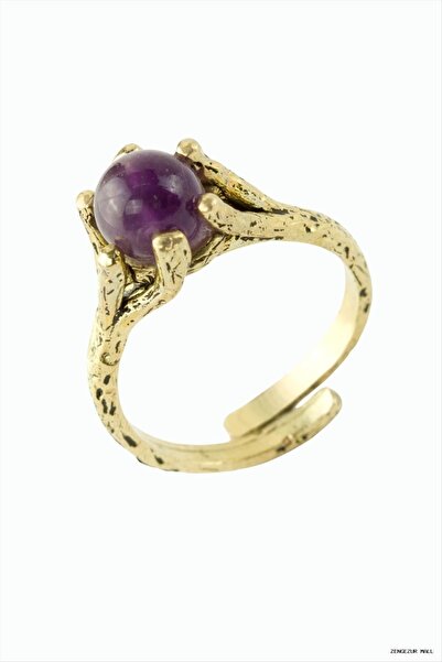 ZERO LAND Zngzrmll Round Natural Stone Authentic (54111) Ring Amethyst