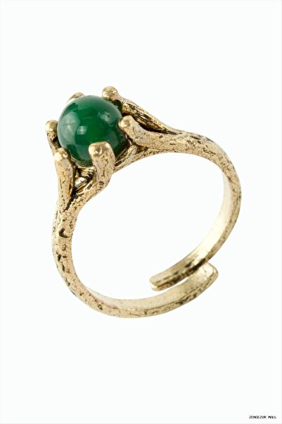 ZERO LAND Zngzrmll Round Natural Stone Authentic Ring (54117) Green Agate