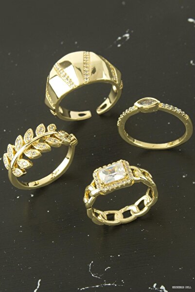 ZERO LAND Zngzrmll Mixed Luxury Zircon Stone Steel Ring 1 (54211) Piece Yellow