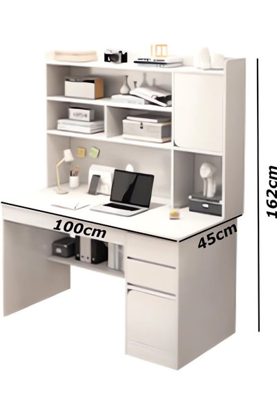 GGEROU Computer Desk,Large Standing Desk, Easy-to-Assemble Study Desk For Home, Bedroom, Office Durable Wood Table,Storage Shelves Ideal For Gaming Working And Learning,100x45x162cm (White)