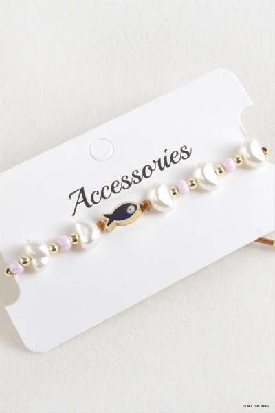 ZERO LAND Zngzrmll Fish Pearl Beads Macrame String Bracelet (54743) Pink