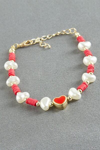 ZERO LAND Zngzrmll Heart Fimo Pearl (55204) Bracelet Red