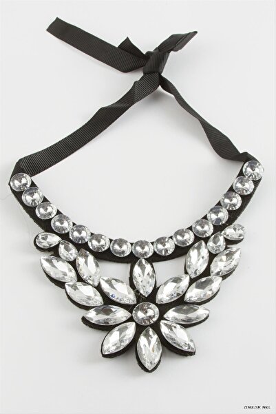 ZERO LAND Zngzrmll Flower Stone Collar Necklace (60701) Silver Color