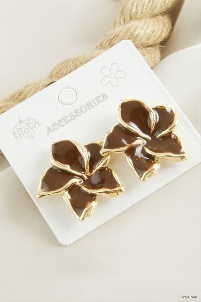 ZERO LAND Ilkestor Flower Enamel (55141) Earrings Brown