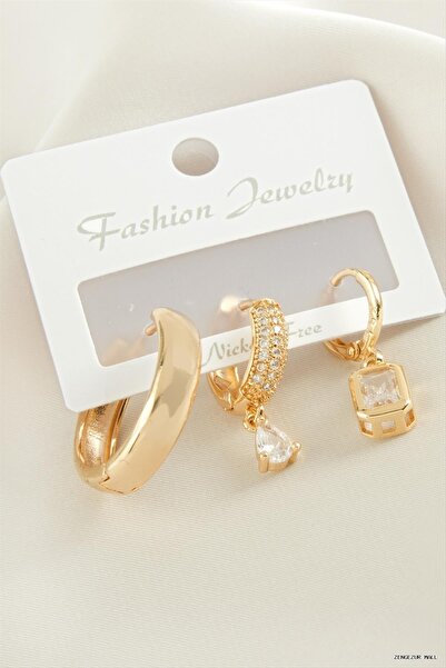 ZERO LAND Zngzrmll 3 Pieces Baguette Zircon Stone (60339) Earrings Yellow