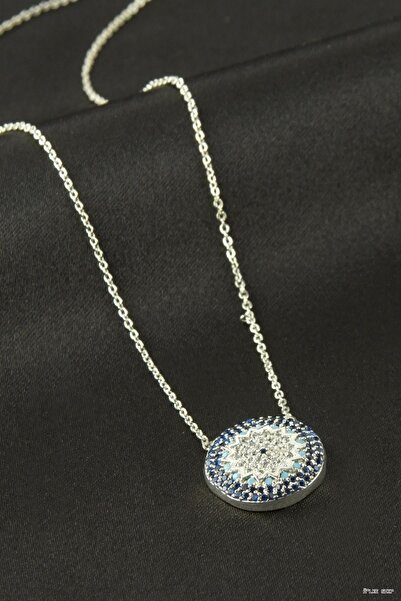ZERO LAND Ilkestor Star Evil Eye Zircon Stone Necklace (64344) Silver Color