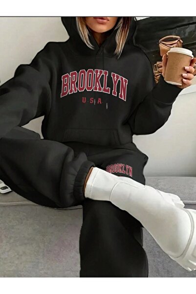 Mythologie Brooklyn U.S.A Sweatshirt Sweatpants Jogger - Black Printed Top an...