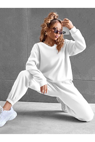 Mythologie Basic Thick Winter Sweatshirt Sweatpants Jogger - White Bottom Top...