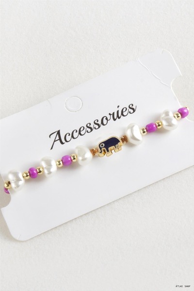 ZERO LAND Ilkestor Elephant Bead Pearl Macrame Rope (71116) Bracelet Pink