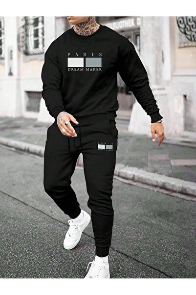 Mythologie Paris Dream Maker Sweatshirt Jogger - Black Printed Bottom Top Tra...