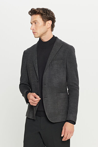 ALTINYILDIZ CLASSICS Men's Anthracite Wool Slim Fit Mono Collar Blazer Jacket...