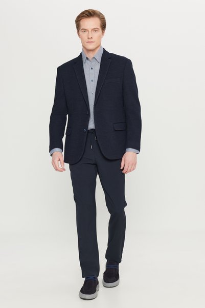 ALTINYILDIZ CLASSICS Erkek Lacivert Yünlü Regular Fit Normal Kesim Mono Yaka Kapak Cepli Blazer Ceket