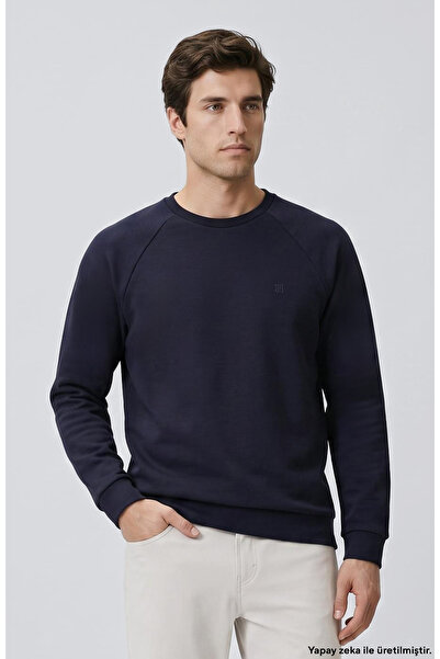 Network Lacivert Bisiklet Yaka Basic Sweatshirt