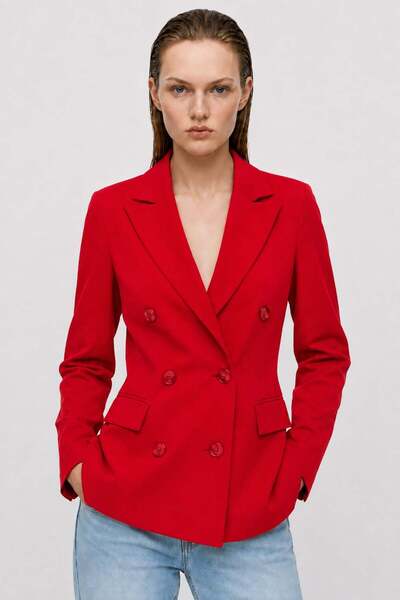 HAKKE Pointed Collar Double-Breasted Lined Jacket