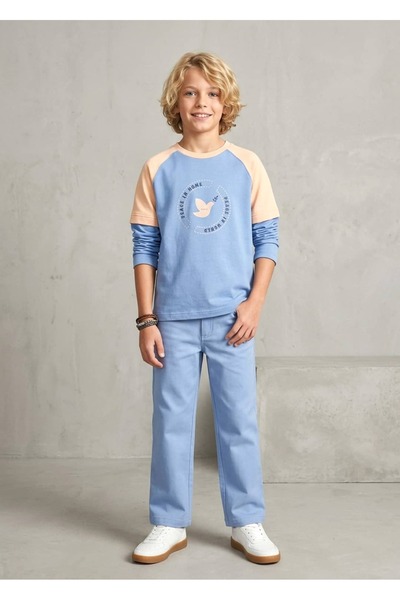Ozmoz By Mukadder Özden Organic Classic Cut Blue Woven Spring Boys' Trousers